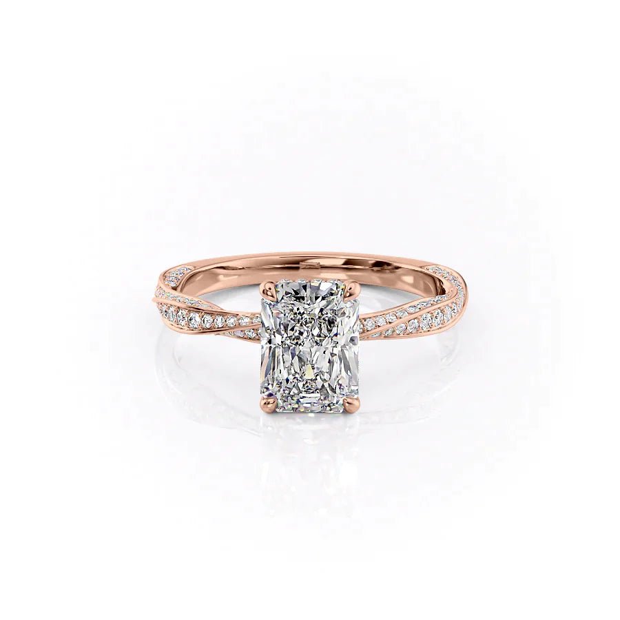 The Caroline Set  With A 2 Carat Radiant 14K Rose Gold Moissanite