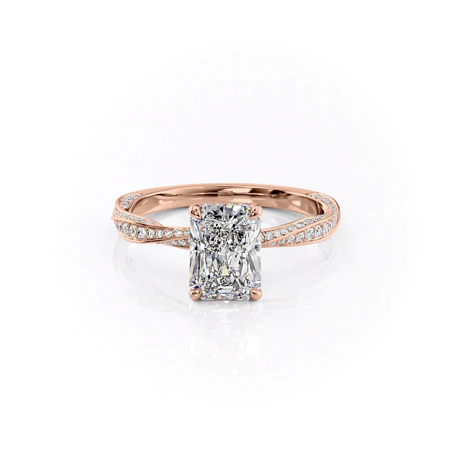 The Caroline Set  With A 4 Carat Radiant 14K Rose Gold Moissanite