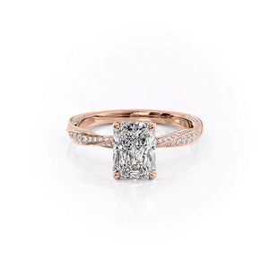 The Caroline Set  With A 4 Carat Radiant 14K Rose Gold Moissanite