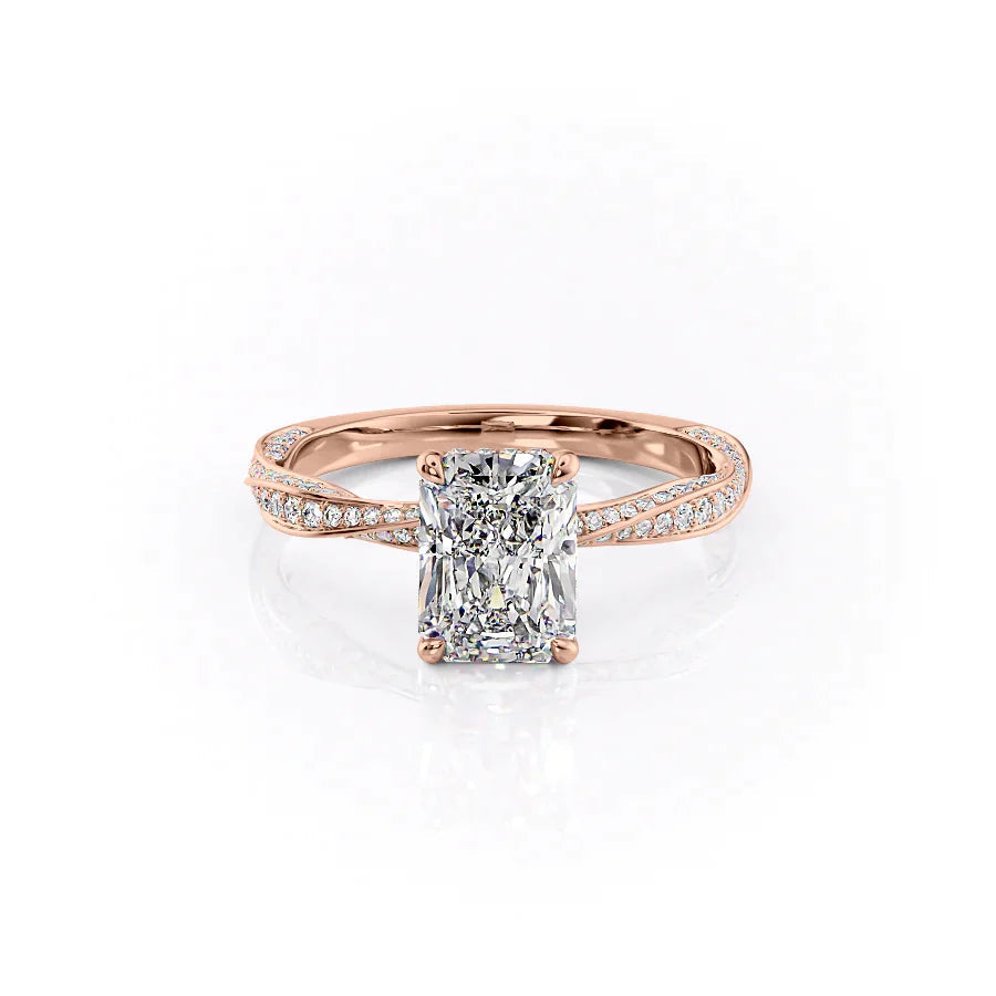 The Caroline Set  With A 1 Carat Radiant 14K Rose Gold Moissanite