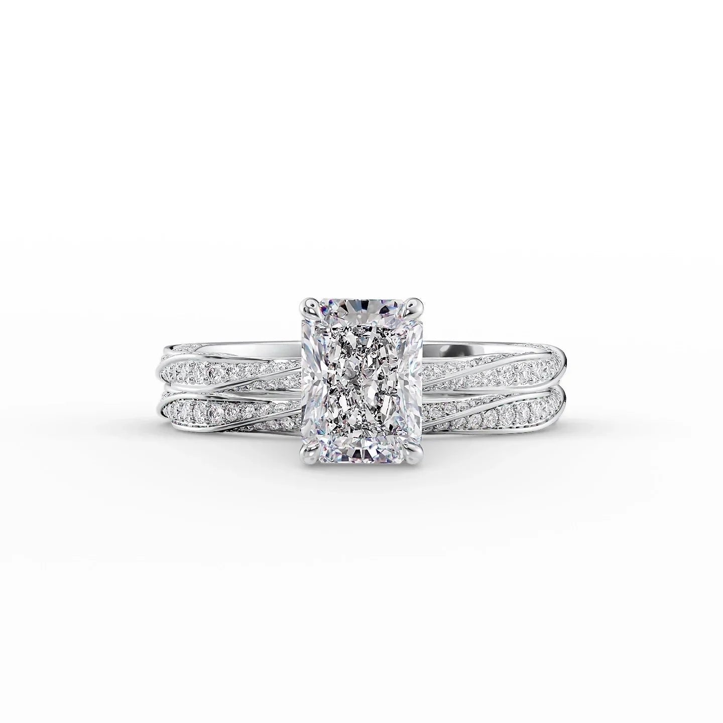 The Caroline Set  With A 2.5 Carat Radiant 14K White Gold Moissanite