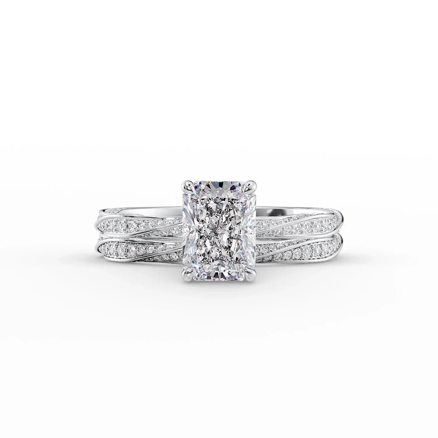 The Caroline Set  With A 1 Carat Radiant 14K White Gold Moissanite