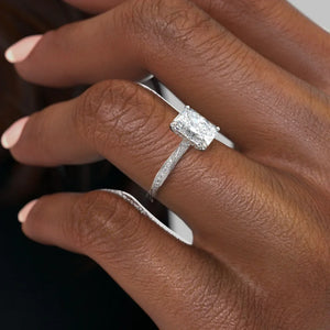 The Caroline Set  With A 4 Carat Radiant 18K White Gold Moissanite