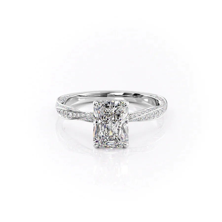 The Caroline Set  With A 1.5 Carat Radiant 14K White Gold Moissanite