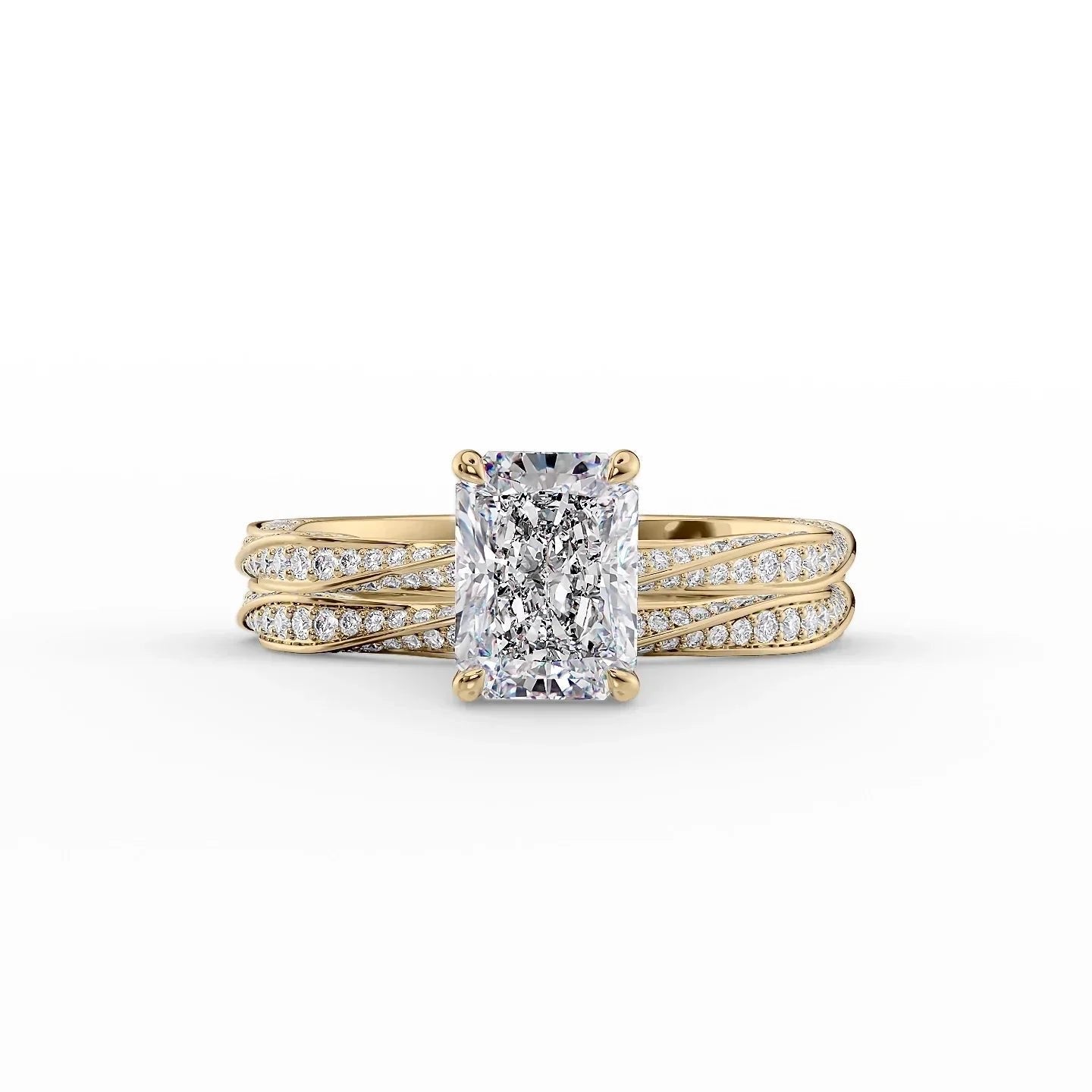 The Caroline Set  With A 1.5 Carat Radiant 18K Yellow Gold Moissanite