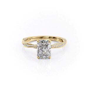 The Caroline Set  With A 3.5 Carat Radiant 18K Yellow Gold Moissanite