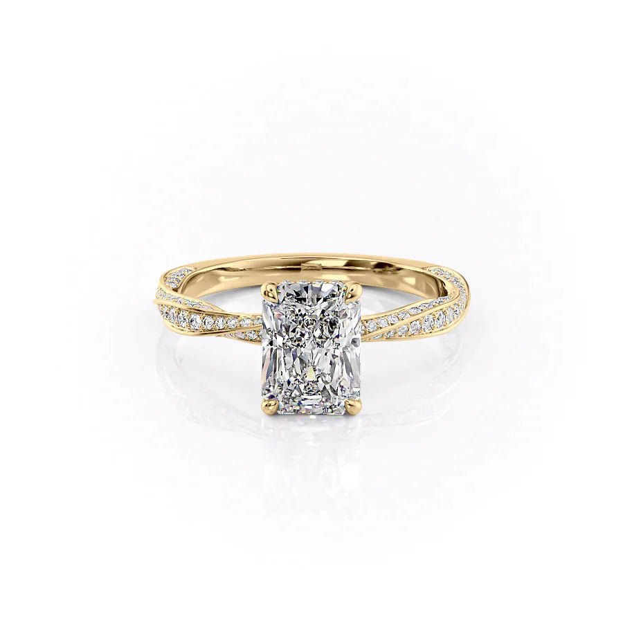 The Caroline Set  With A 4.5 Carat Radiant 14K Yellow Gold Moissanite