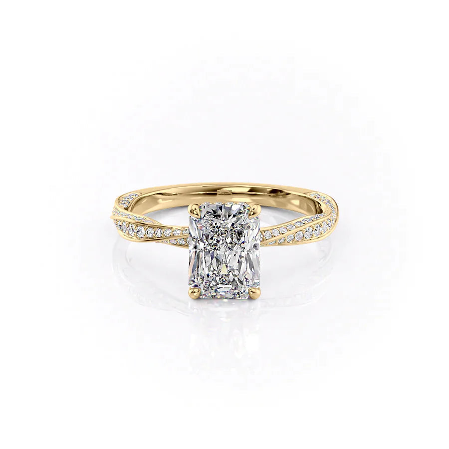 The Caroline Set  With A 1 Carat Radiant 14K Yellow Gold Moissanite