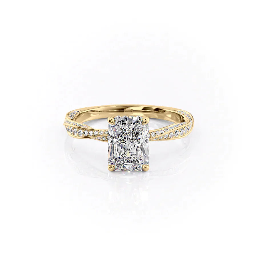 The Caroline Set With A 2.5 Carat Radiant 14K Yellow Gold Lab Diamond