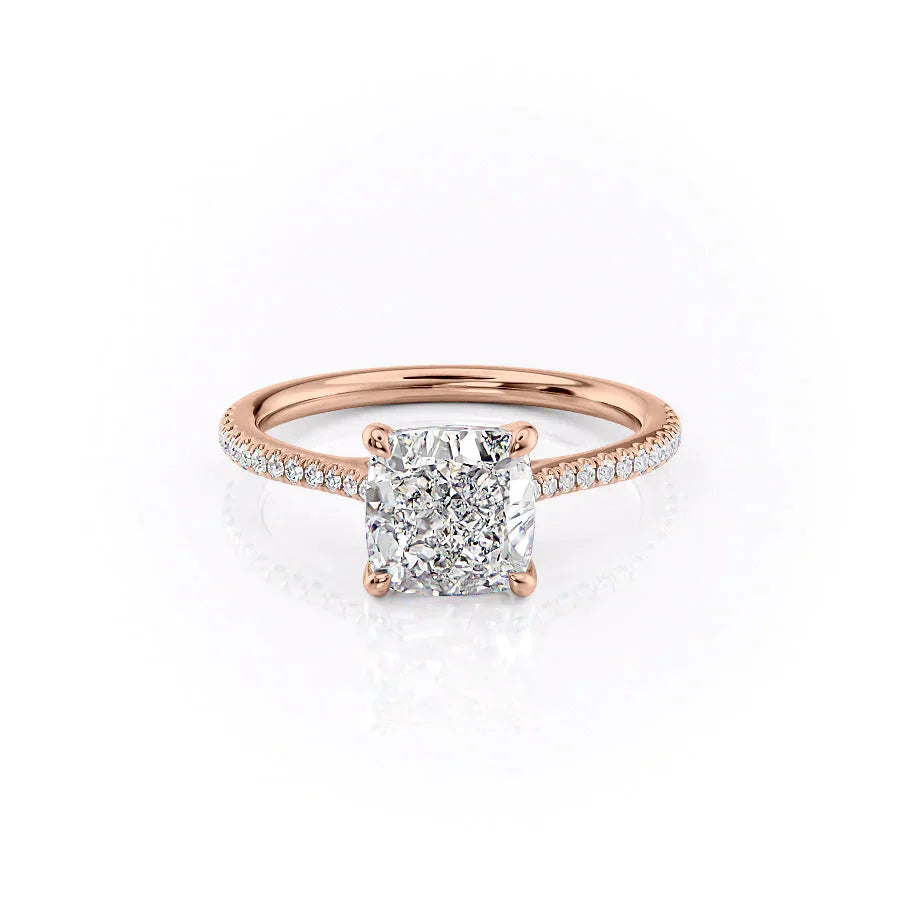 The Lexie Set With A 3 Carat Cushion 14K Rose Gold Lab Diamond