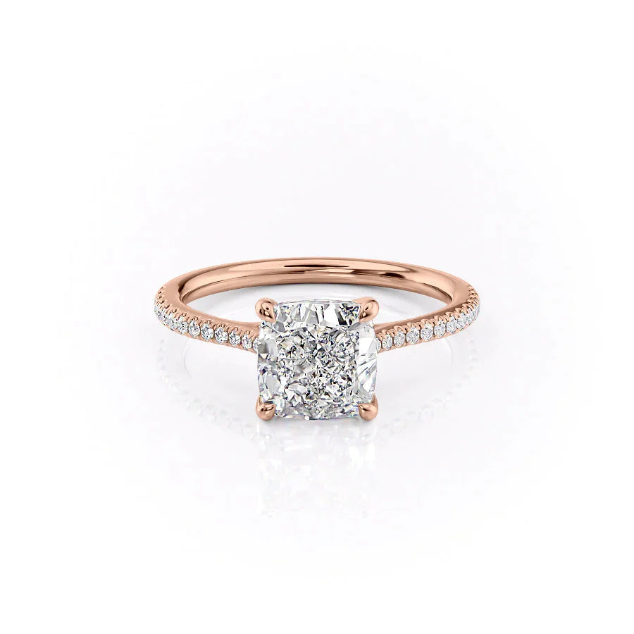 The Pave Lexie Set  With A 3.5 Carat Cushion 14K Rose Gold Moissanite