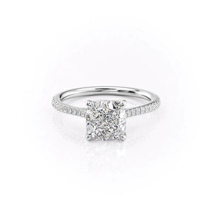 The Pave Lexie Set  With A 1 Carat Cushion 18K White Gold Moissanite
