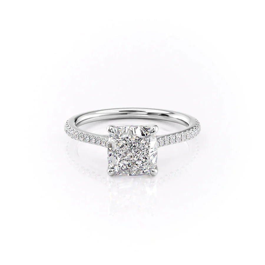 The Pave Lexie Set  With A 3 Carat Cushion 14K White Gold Moissanite