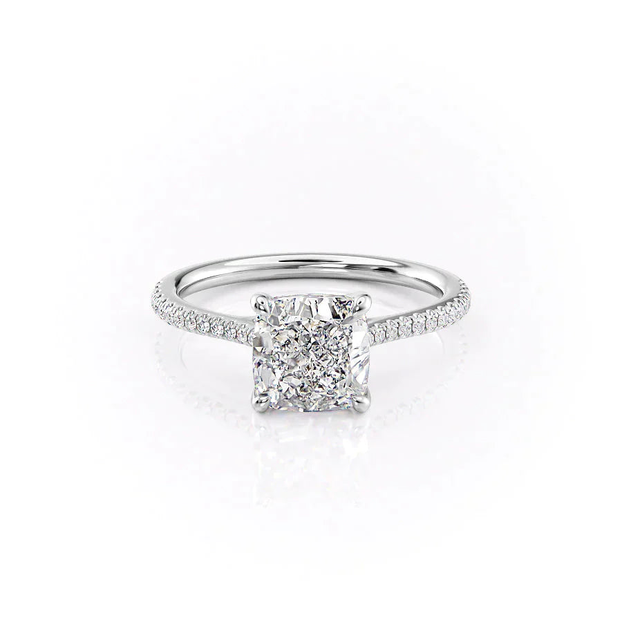 The Lexie Set  With A 3 Carat Cushion 14K White Gold Moissanite