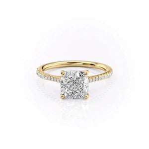 The Pave Lexie Set With A 2 Carat Cushion 18K Yellow Gold Lab Diamond