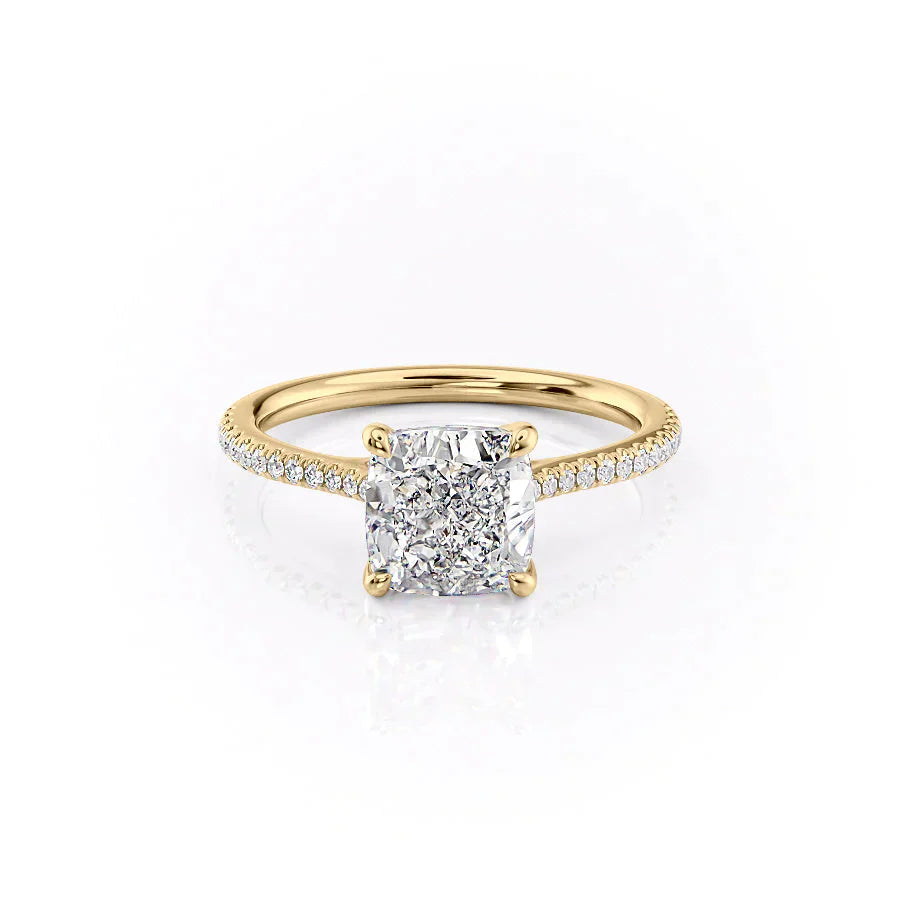 The Lexie Set  With A 4 Carat Cushion 18K Yellow Gold Moissanite