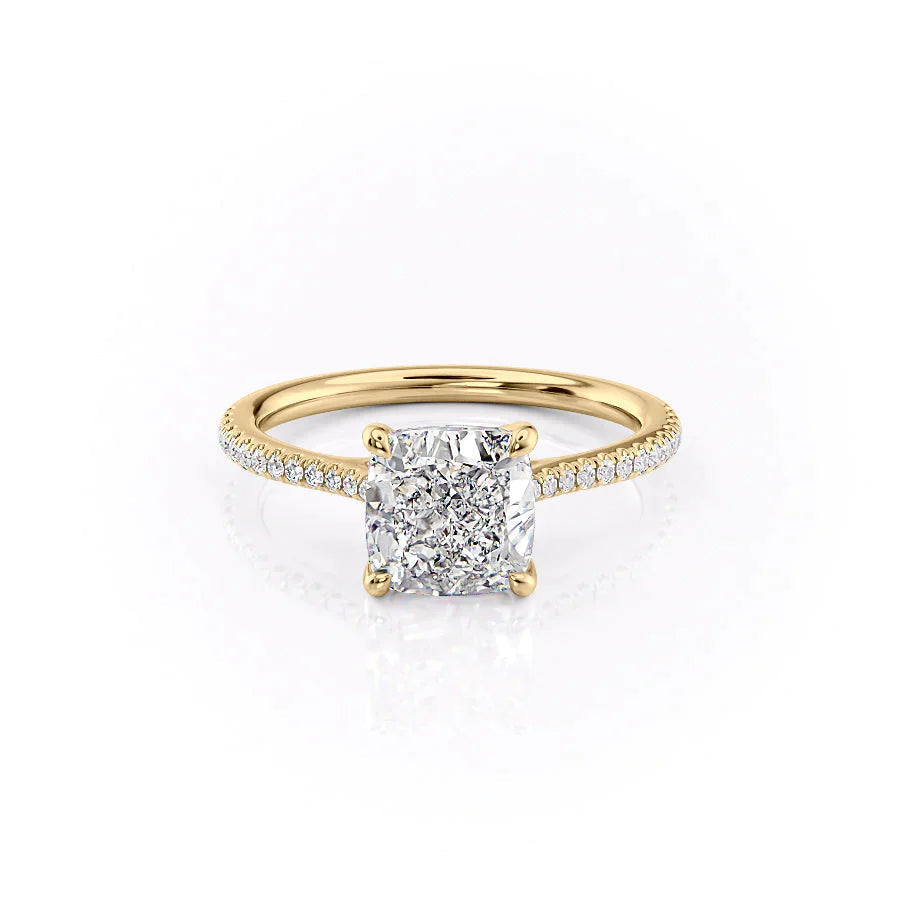 The Pave Lexie Set With A 1 Carat Cushion 18K Yellow Gold Lab Diamond