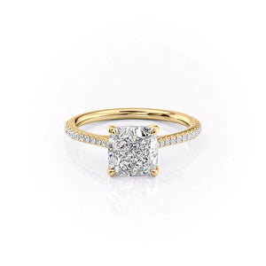The Lexie Set  With A 3.5 Carat Cushion 18K Yellow Gold Moissanite