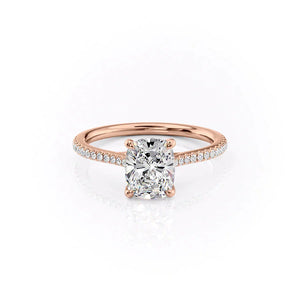 The Pave Lexie Set With A 3 Carat E. Cushion 14K Rose Gold Lab Diamond