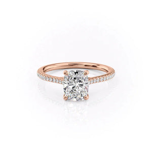 The Pave Lexie Set  With A 3 Carat E. Cushion 14K Rose Gold Moissanite
