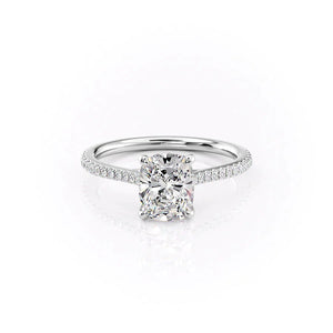 The Pave Lexie Set With A 1.5 Carat E. Cushion 18K White Gold Lab Diamond