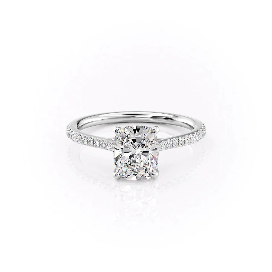 The Pave Lexie Set With A 2 Carat E. Cushion 18K White Gold Lab Diamond