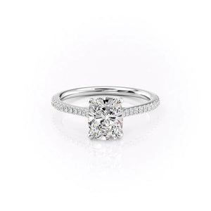 The Pave Lexie Set With A 3 Carat E. Cushion 14K White Gold Lab Diamond