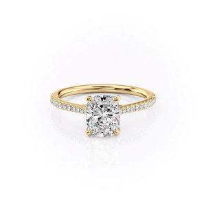 The Pave Lexie Set  With A 3.5 Carat E. Cushion 14K Yellow Gold Moissanite