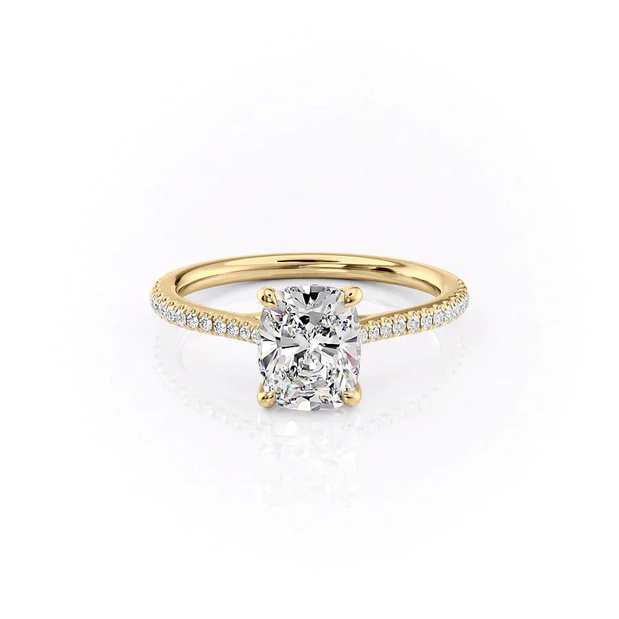 The Pave Lexie Set With A 1 Carat E. Cushion 18K Yellow Gold Lab Diamond