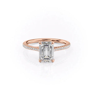The Pave Lexie Set With A 3 Carat Emerald 14K Rose Gold Lab Diamond