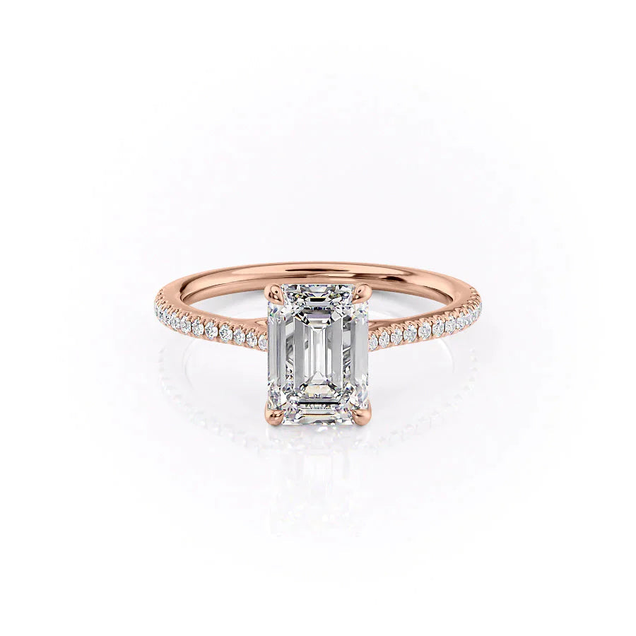 The Pave Lexie Set With A 1 Carat Emerald 14K Rose Gold Lab Diamond