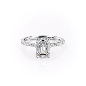 The Pave Lexie Set With A 3 Carat Emerald 14K White Gold Lab Diamond