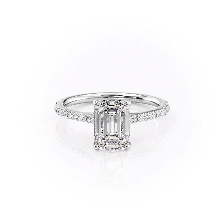 The Pave Lexie Set  With A 2.5 Carat Emerald 18K White Gold Moissanite