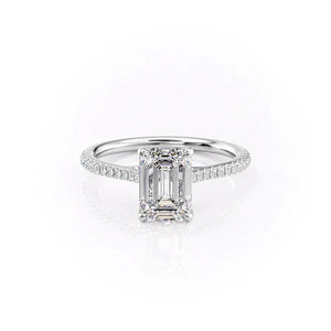 The Pave Lexie Set  With A 2.5 Carat Emerald 18K White Gold Moissanite