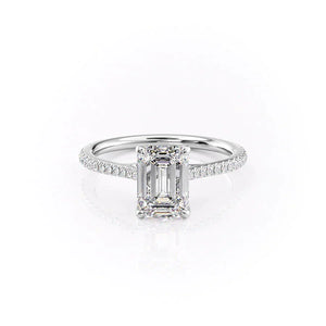 The Lexie Set  With A 1 Carat Emerald 18K White Gold Moissanite