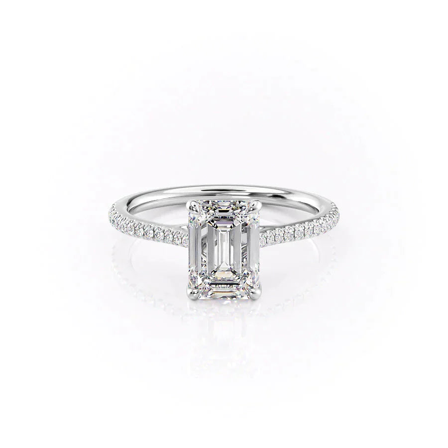 The Lexie Set  With A 3 Carat Emerald 14K White Gold Moissanite