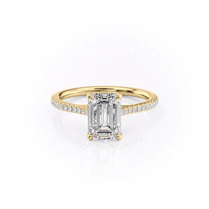 The Pave Lexie Set  With A 1.5 Carat Emerald 18K Yellow Gold Moissanite