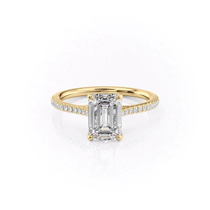 The Lexie Set  With A 2 Carat Emerald 18K Yellow Gold Moissanite
