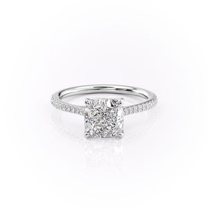 The Pave Lexie Set With A 1 Carat Cushion 18K White Gold Lab Diamond