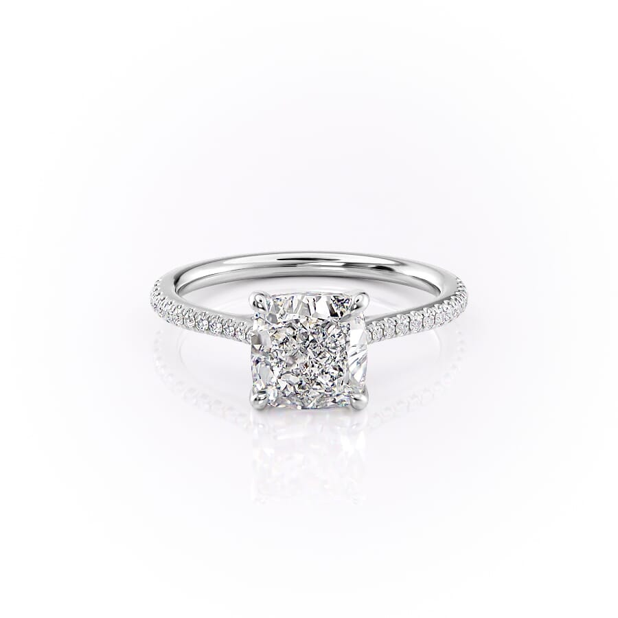 The Pave Lexie Set With A 3 Carat Cushion 18K White Gold Lab Diamond