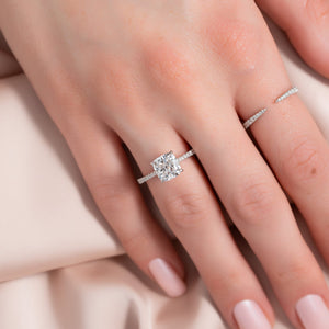 The Pave Lexie Set With A 3 Carat Cushion 14K White Gold Lab Diamond