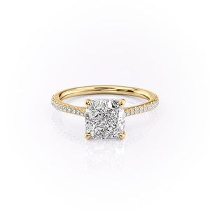 The Pave Lexie Set With A 1.5 Carat Cushion 18K Yellow Gold Lab Diamond