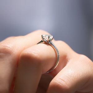 The Pave Lexie Set  With A 2 Carat E. Cushion 18K White Gold Moissanite