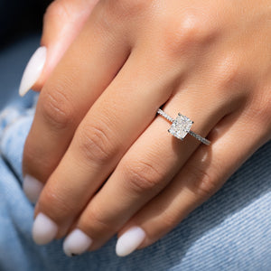 The Pave Lexie Set With A 2 Carat E. Cushion 14K White Gold Lab Diamond