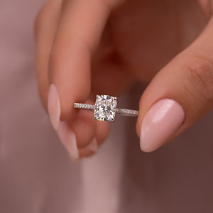 The Pave Lexie Set  With A 1.5 Carat E. Cushion 14K White Gold Moissanite