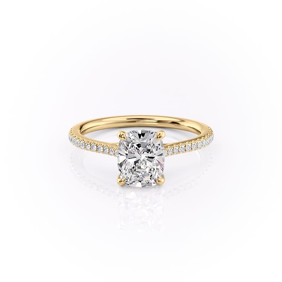 The Pave Lexie Set With A 2 Carat E. Cushion 14K Yellow Gold Lab Diamond