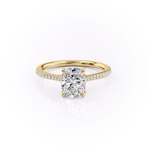The Pave Lexie Set With A 2 Carat E. Cushion 14K Yellow Gold Lab Diamond