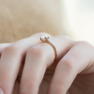 The Pave Lexie Set  With A 1 Carat Oval 14K Rose Gold Moissanite