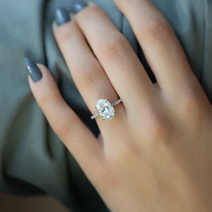 The Pave Lexie Set  With A 3 Carat Oval 18K White Gold Moissanite
