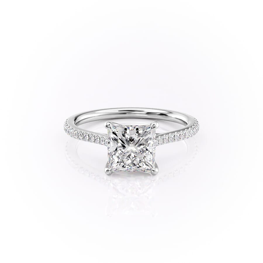 The Pave Lexie Set  With A 1 Carat Princess 14K White Gold Moissanite